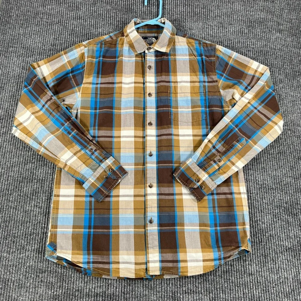 The North Face Shirt Mens Medium Brown Plaid Long Sleeve Button Up‎ Outdoor Camp